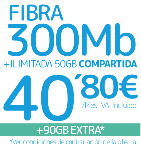 Tarifa Fibra 300 Mb + Ilimitadas 50Gb Compartida Blaveo